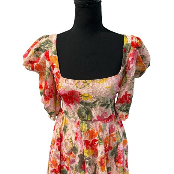 NWT! For Love & Lemons Dascha Puff Sleeve Floral Mini Dress - Size Medium - Picture 10 of 14